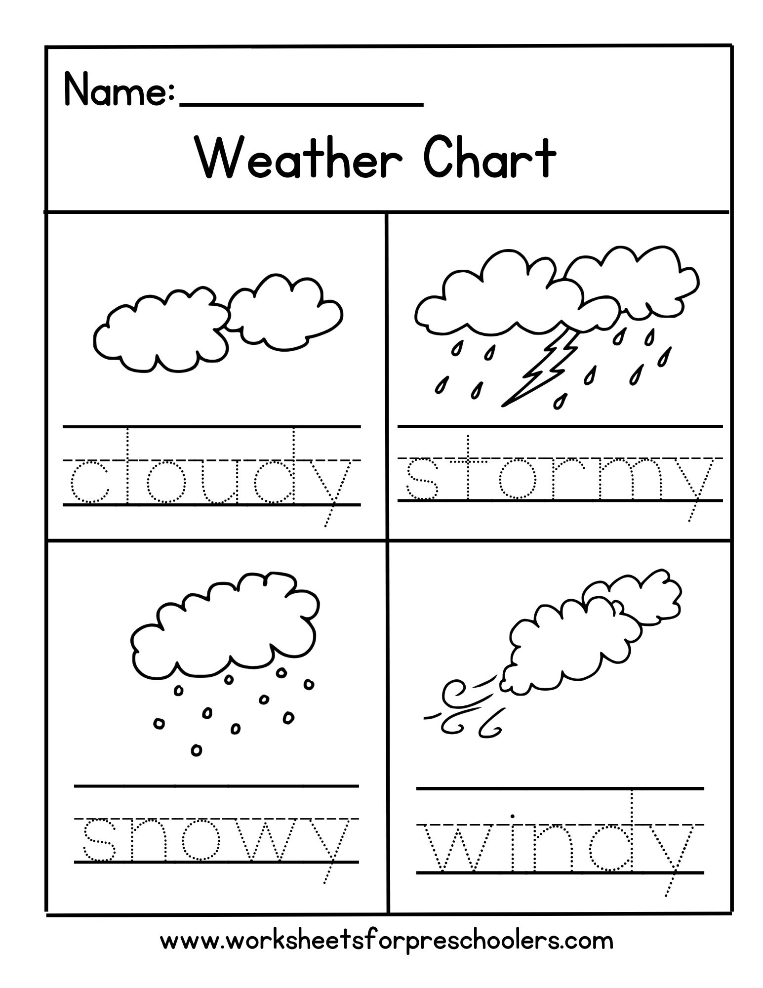 Weather Theme Tracing Worksheet Weather Theme Tracing Worksheet