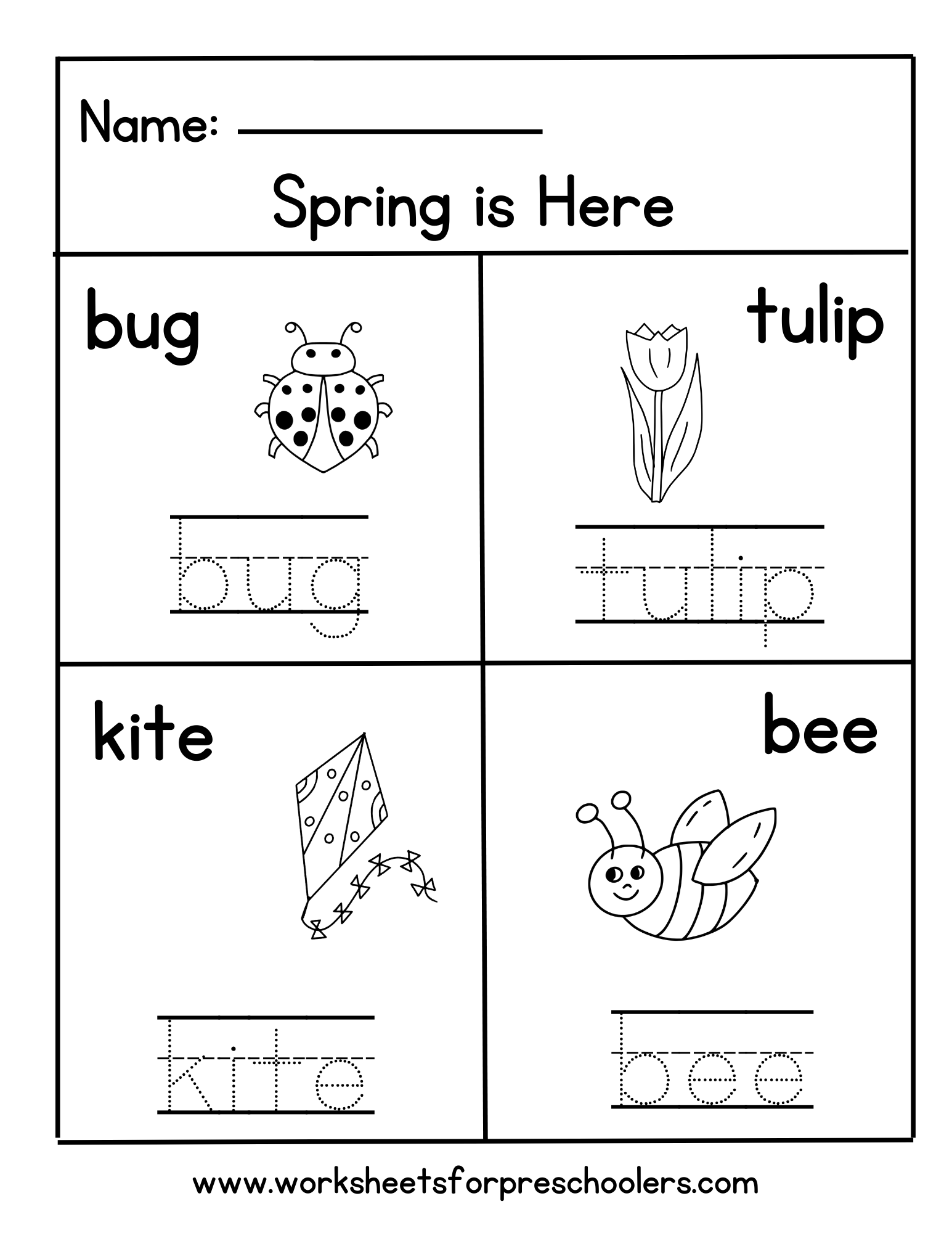 Spring Theme Tracing Word Worksheet