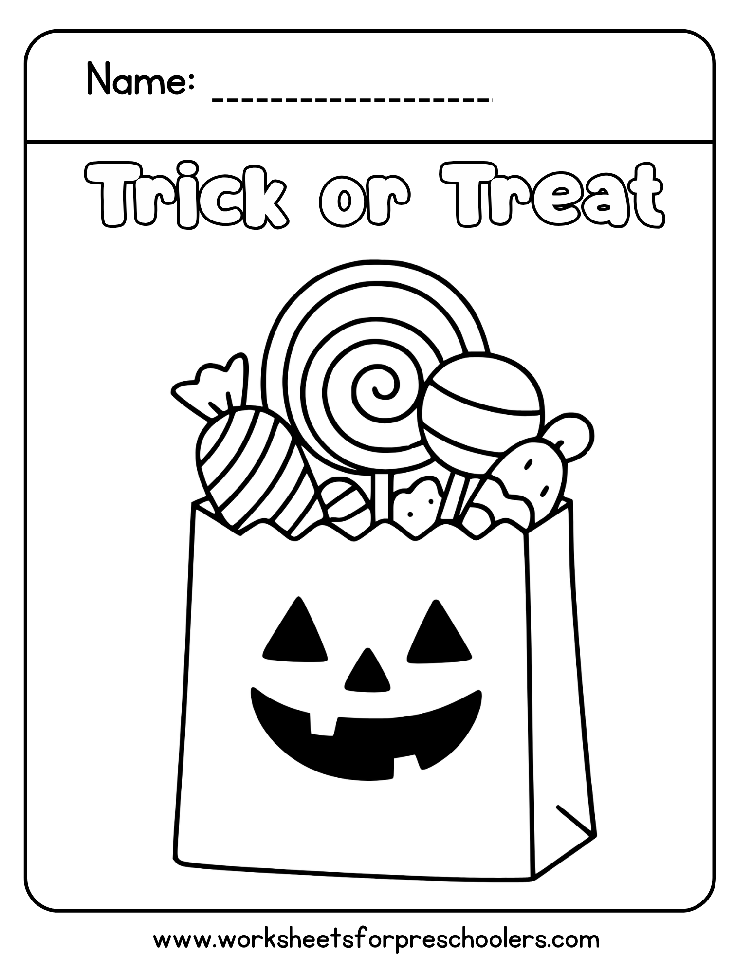Halloween Trick or Treat Coloring Page Halloween Trick or Treat Coloring Page