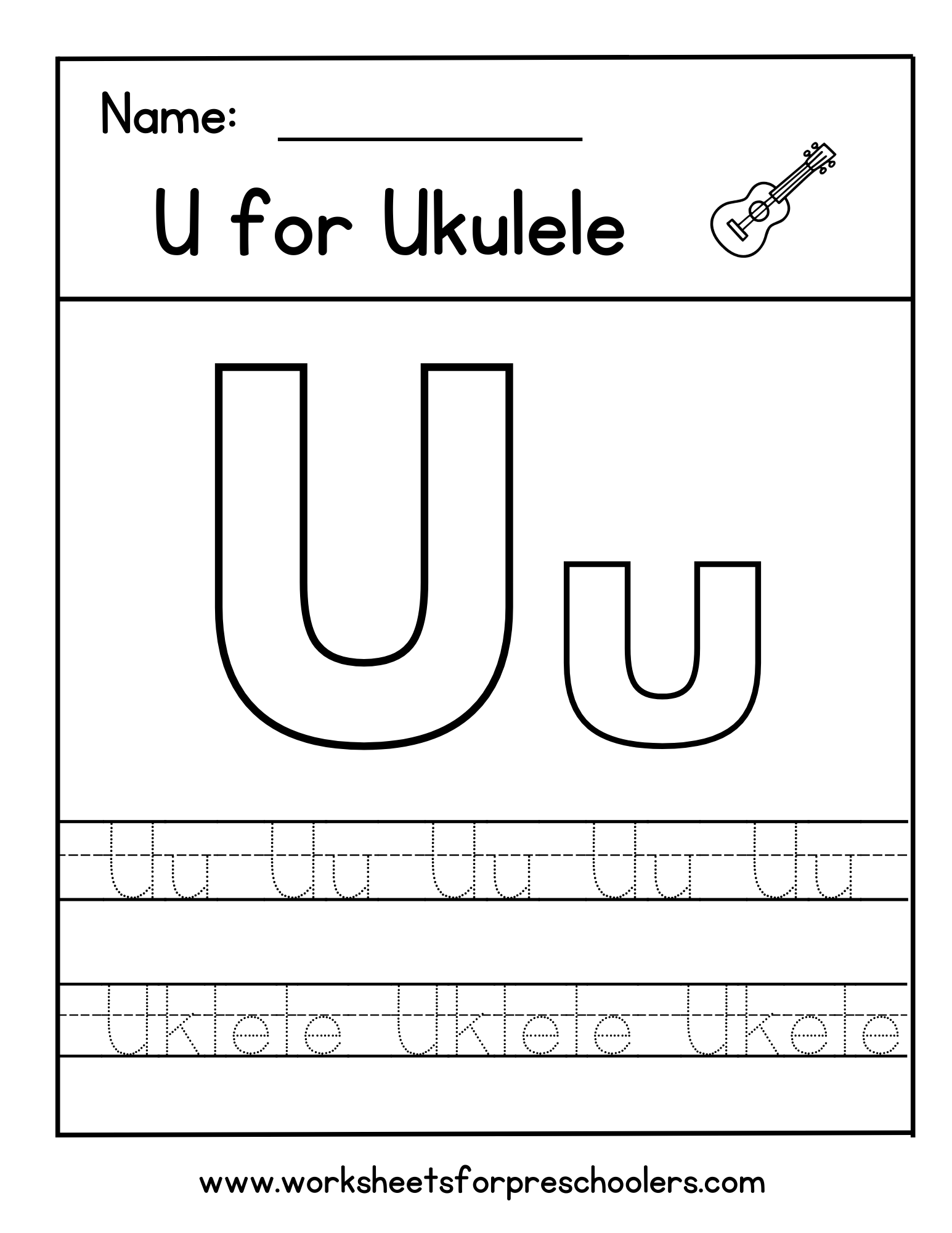 U for Ukulele Worksheet U for Ukulele Worksheet