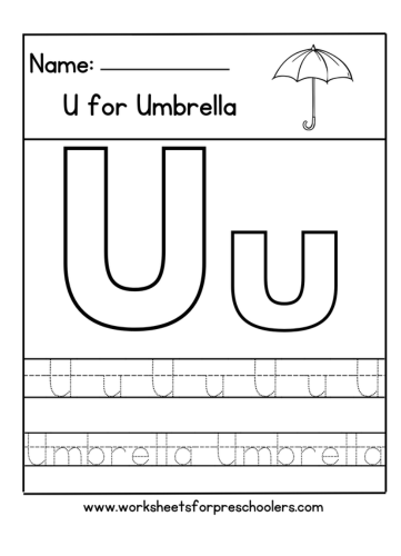 U for Umbrella Tracing Worksheet