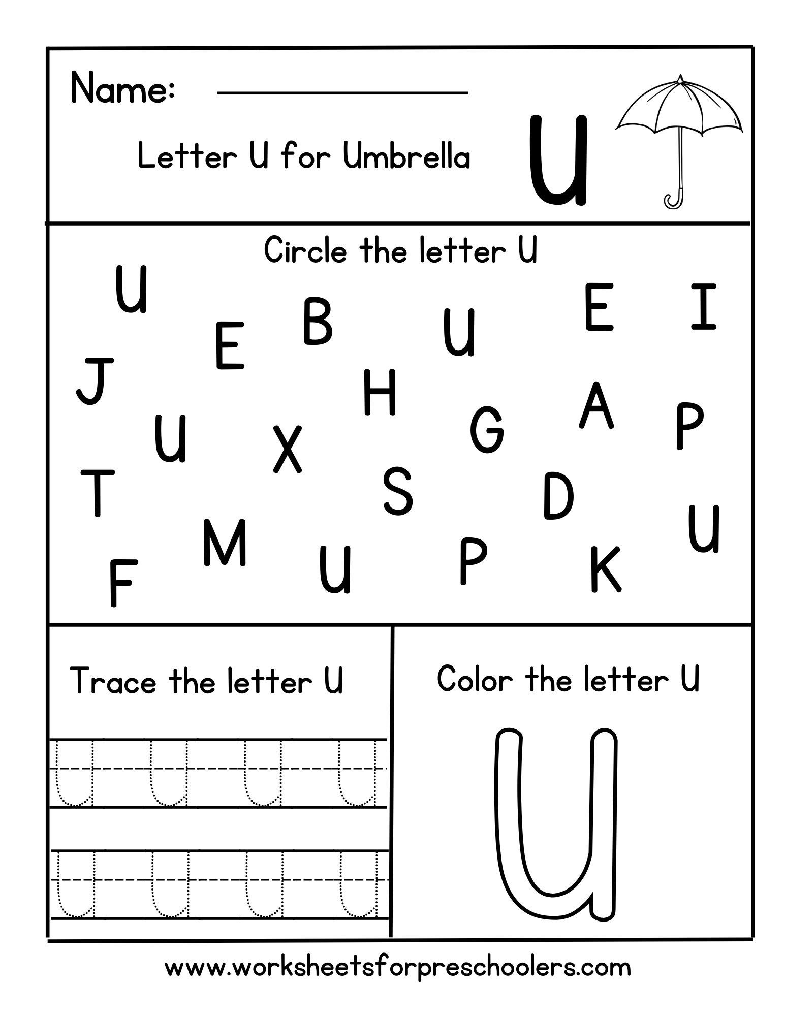 Letter U for Umbrella Activity Worksheet Letter U for Umbrella Activity Worksheet