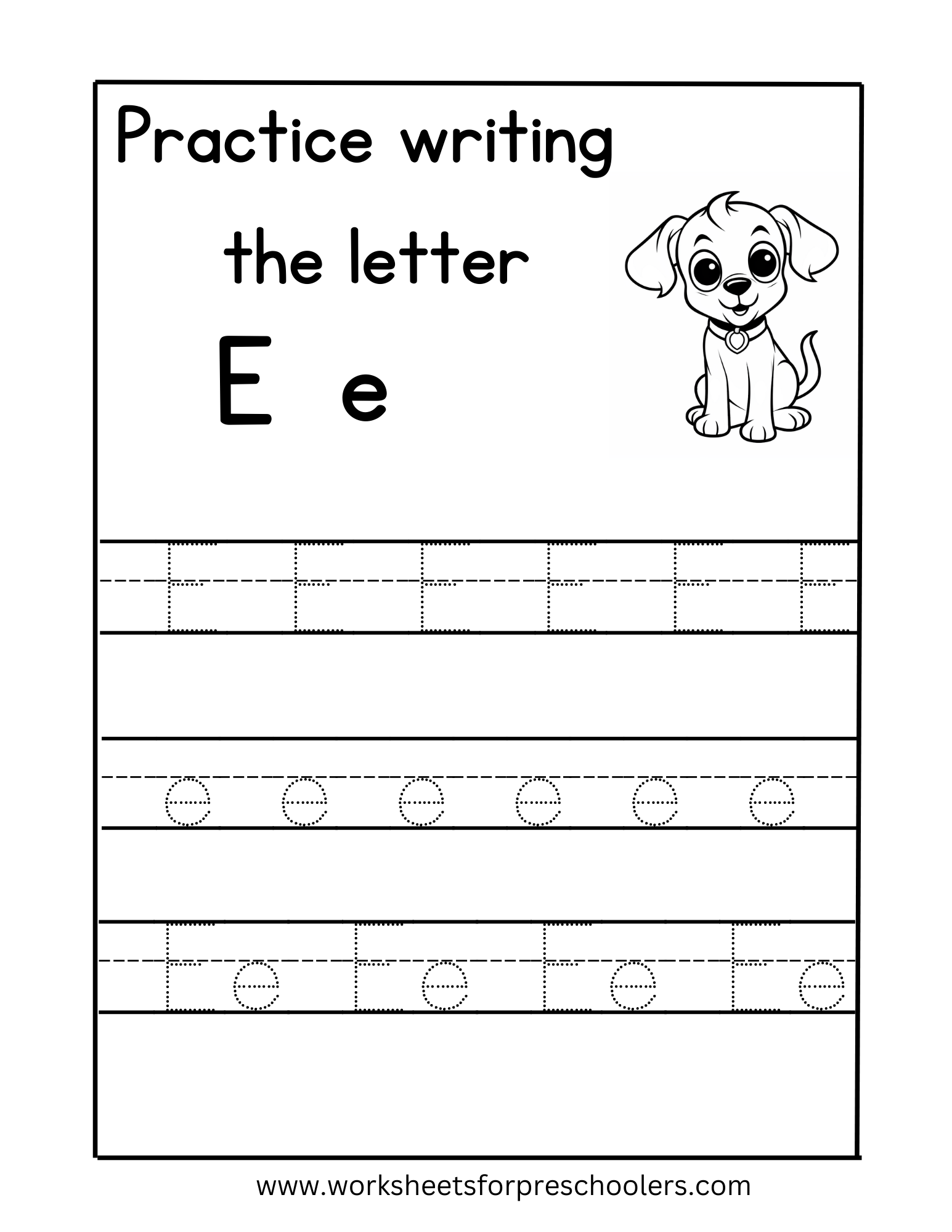 Tracing Uppercase and Lowercase Letter E Worksheet