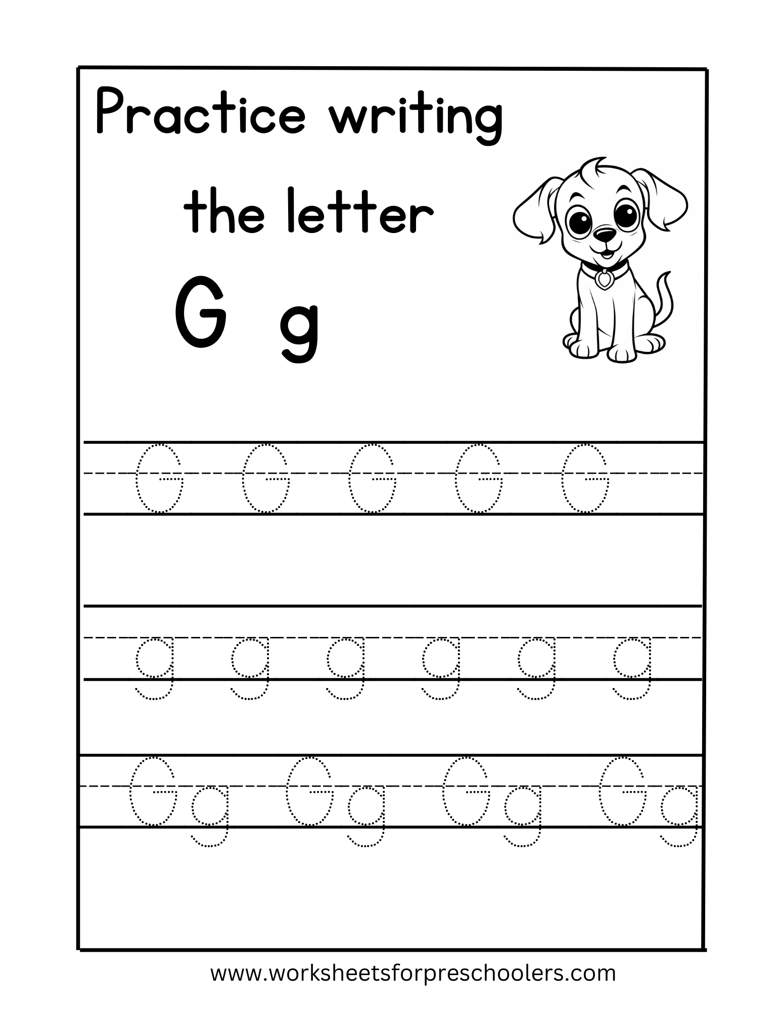 Tracing Uppercase and Lowercase Letter G Worksheet