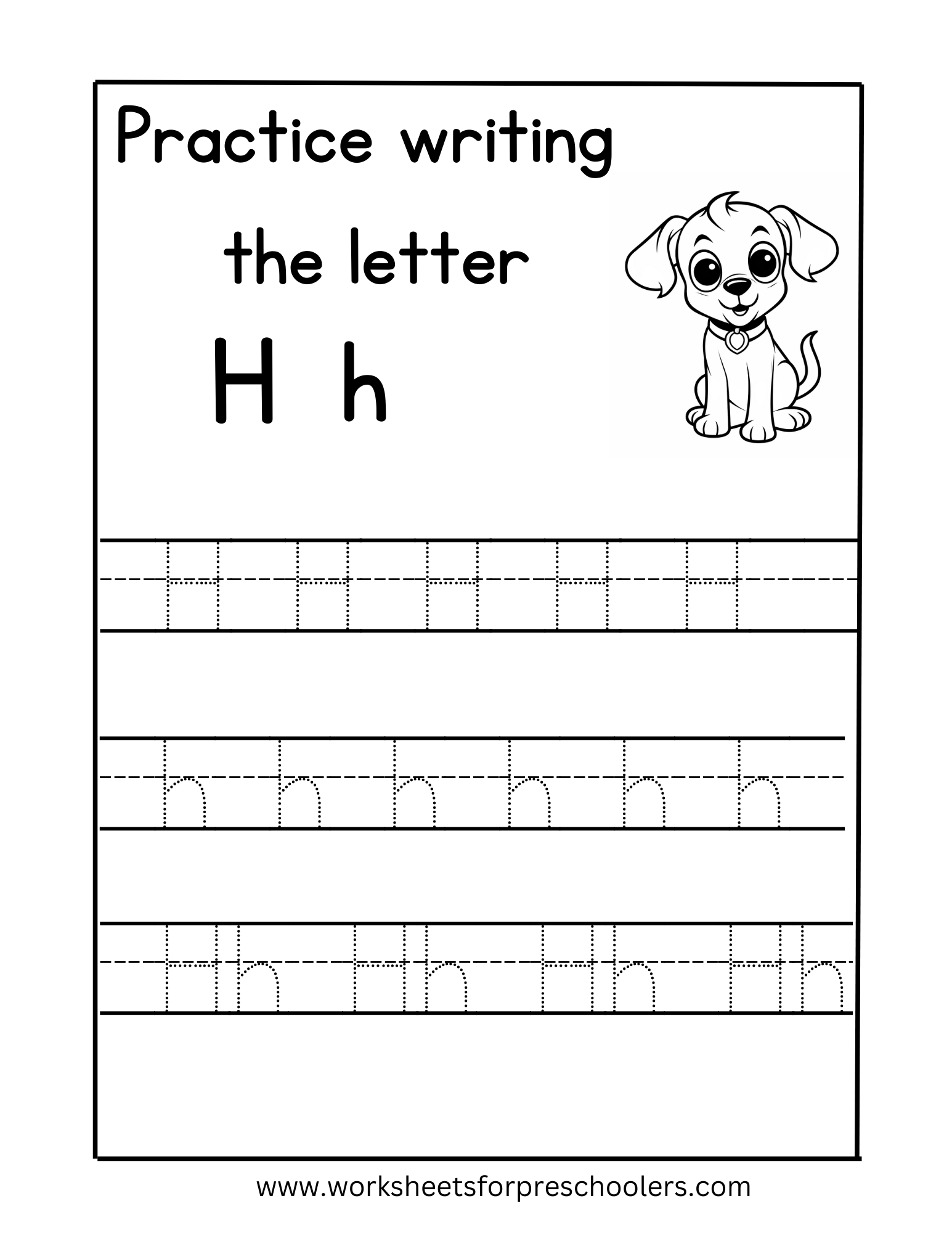 Tracing Uppercase and Lowercase Letter H Worksheet