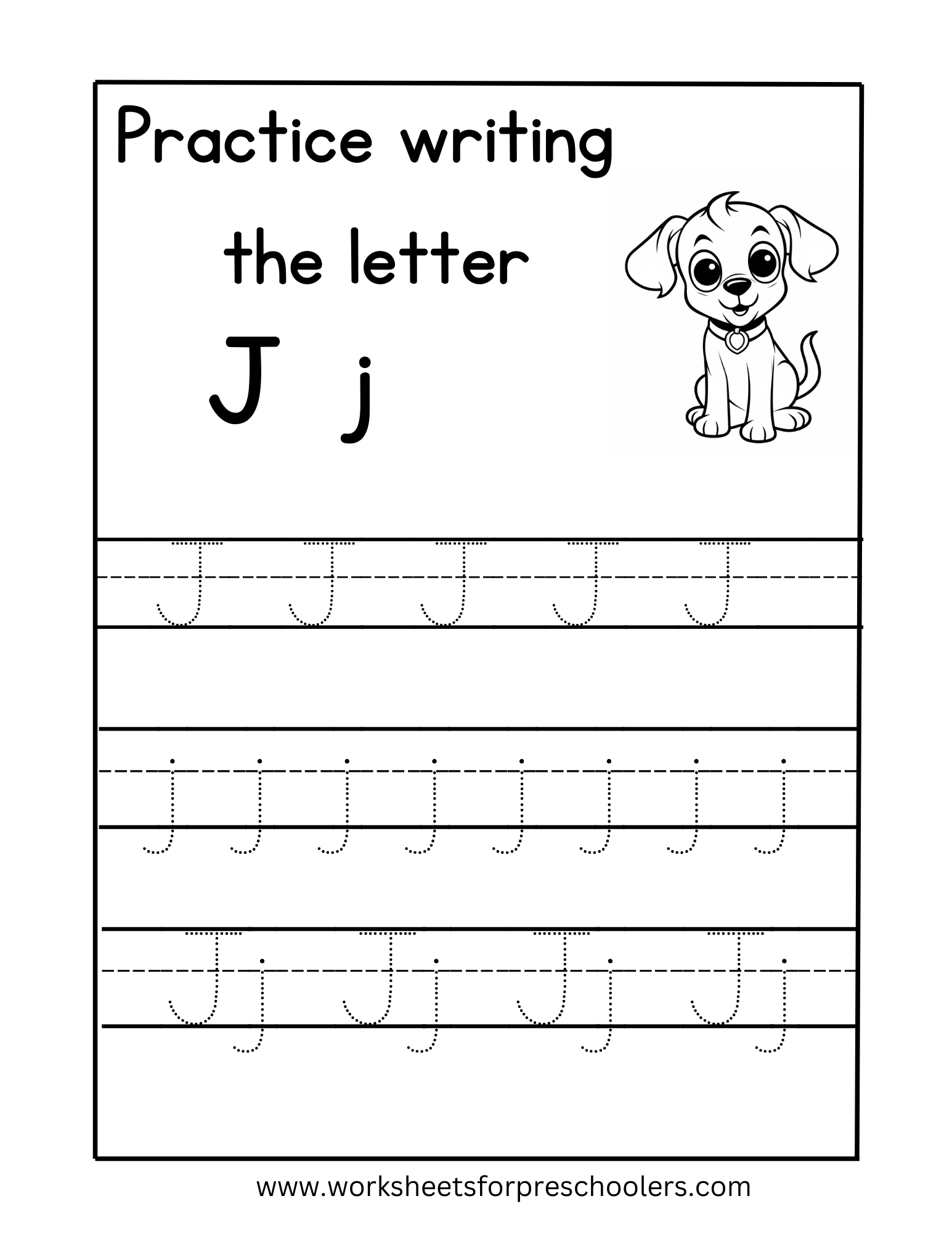 Tracing Uppercase and Lowercase Letter J Worksheet