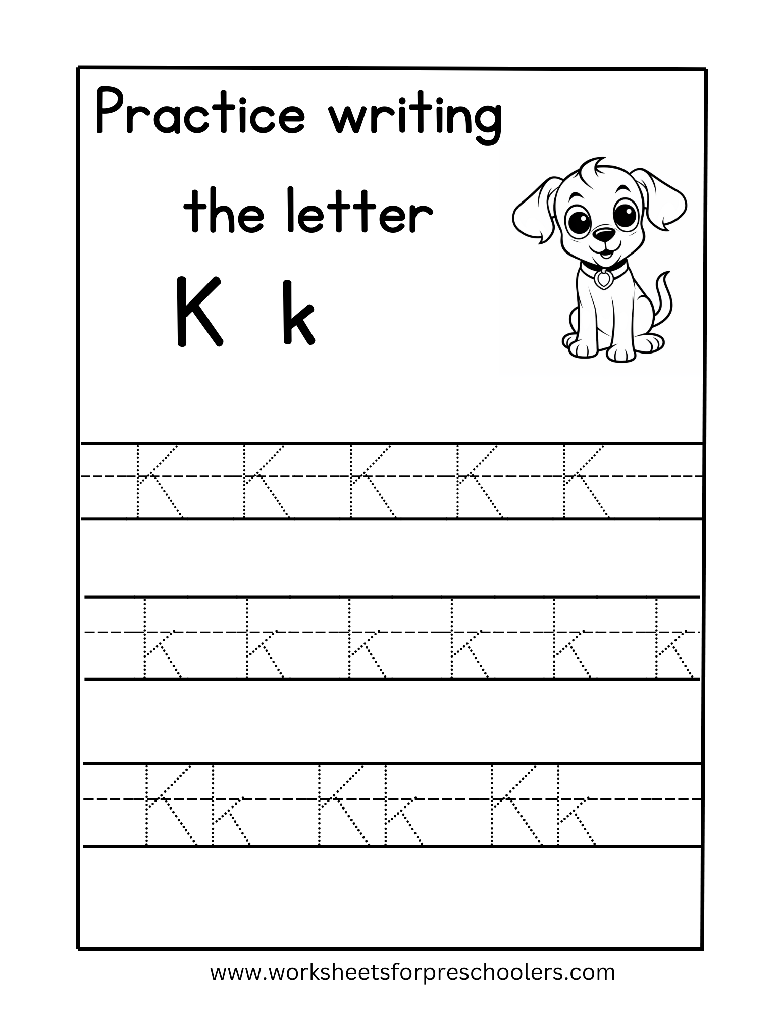 Tracing Uppercase and Lowercase Letter K Worksheet