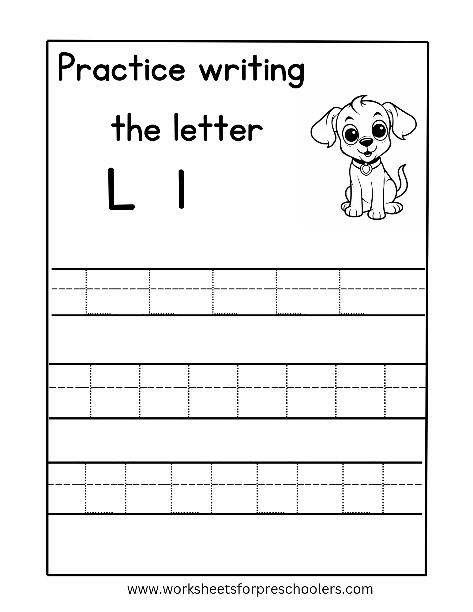 Tracing Uppercase and Lowercase Letter L Worksheet