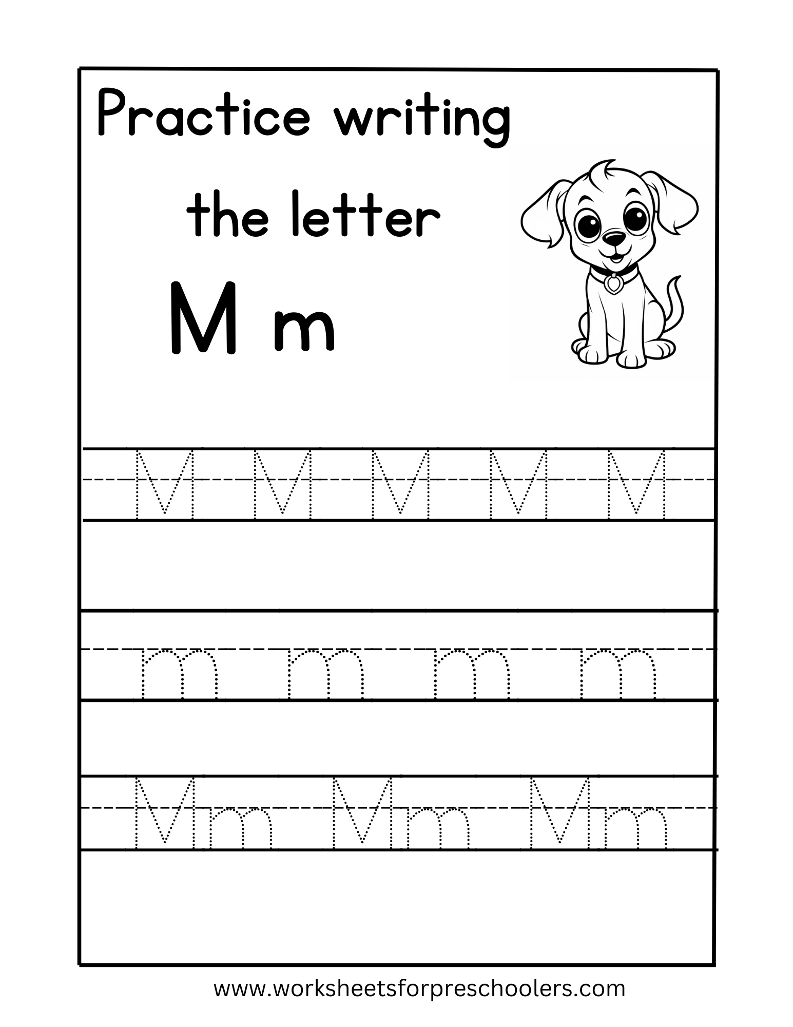 Tracing Uppercase and Lowercase Letter M Worksheet