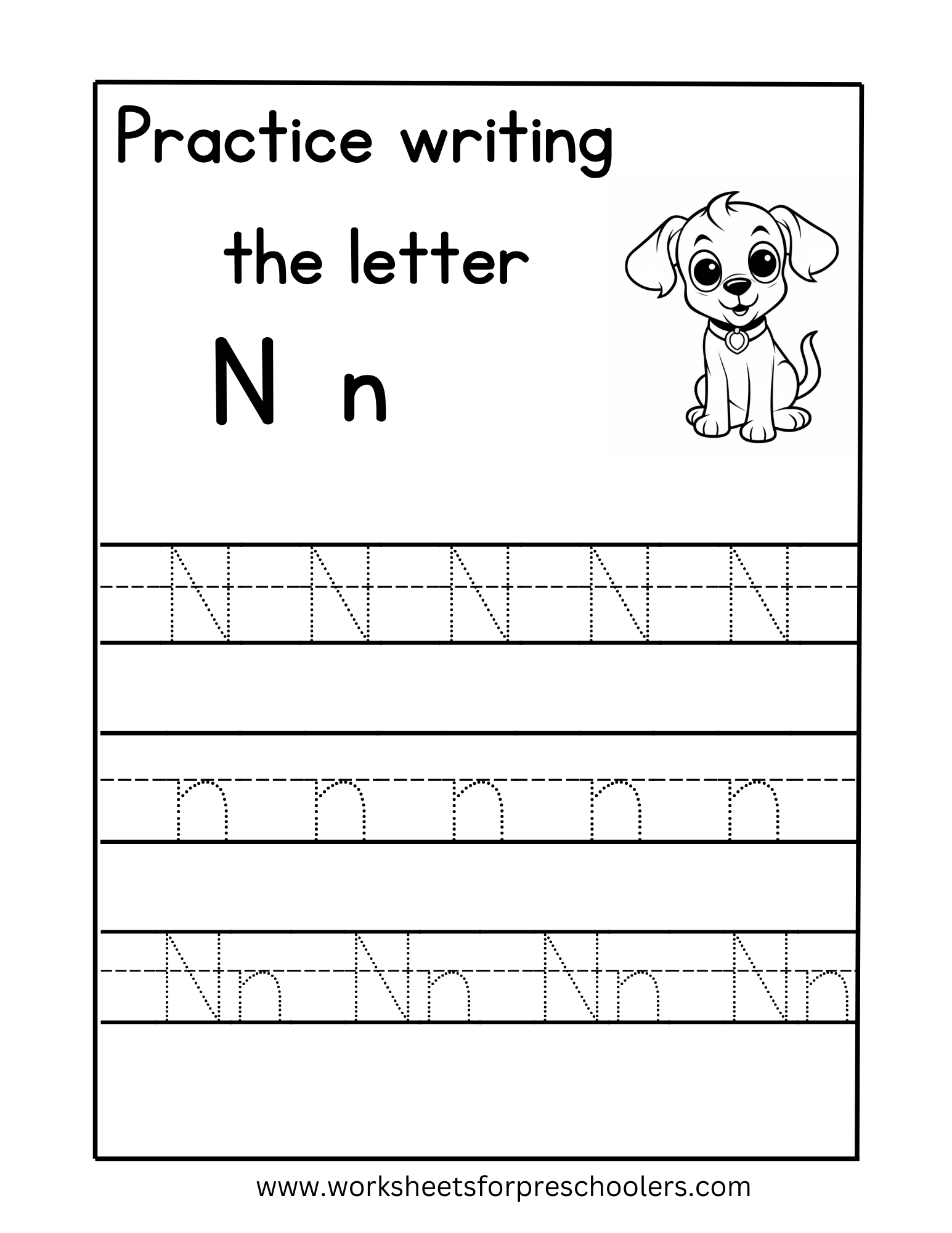 Tracing Uppercase and Lowercase Letter N Worksheet