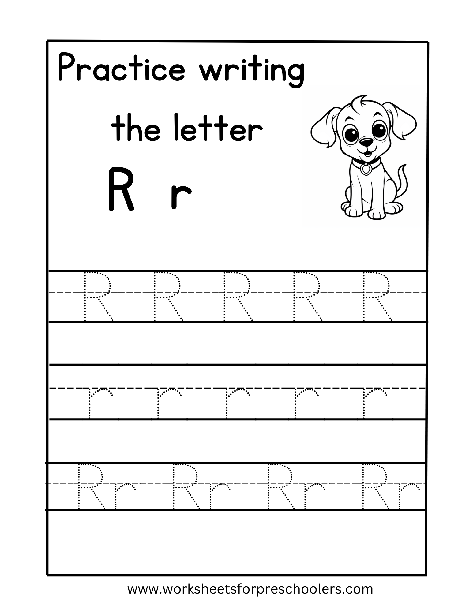 Tracing Uppercase and Lowercase Letter R Worksheet