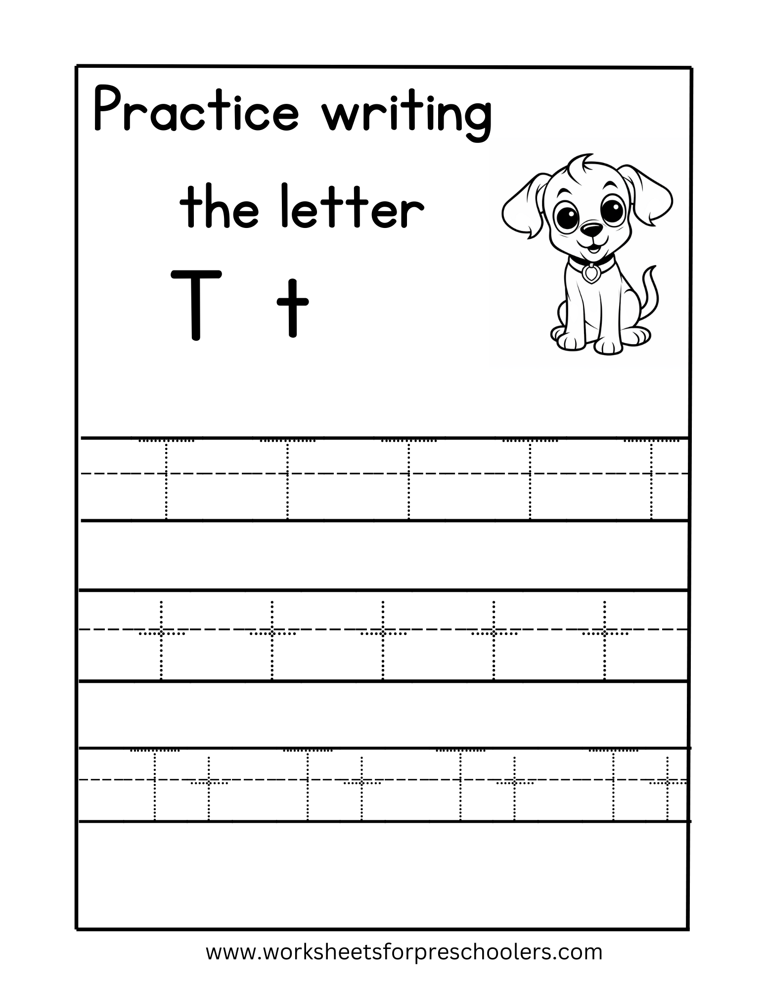 Tracing Uppercase and Lowercase Letter T Worksheet