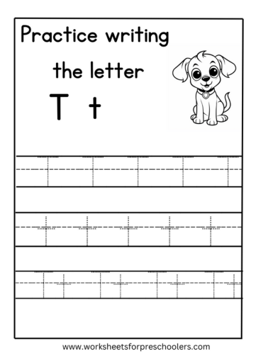 Tracing Uppercase and Lowercase Letter T Worksheet