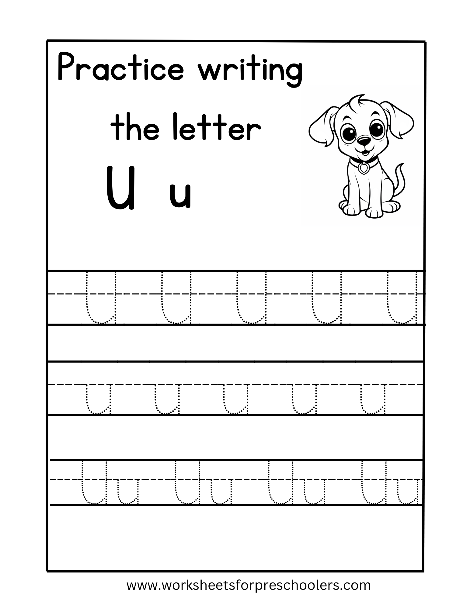 Tracing Uppercase and Lowercase Letter U Worksheet