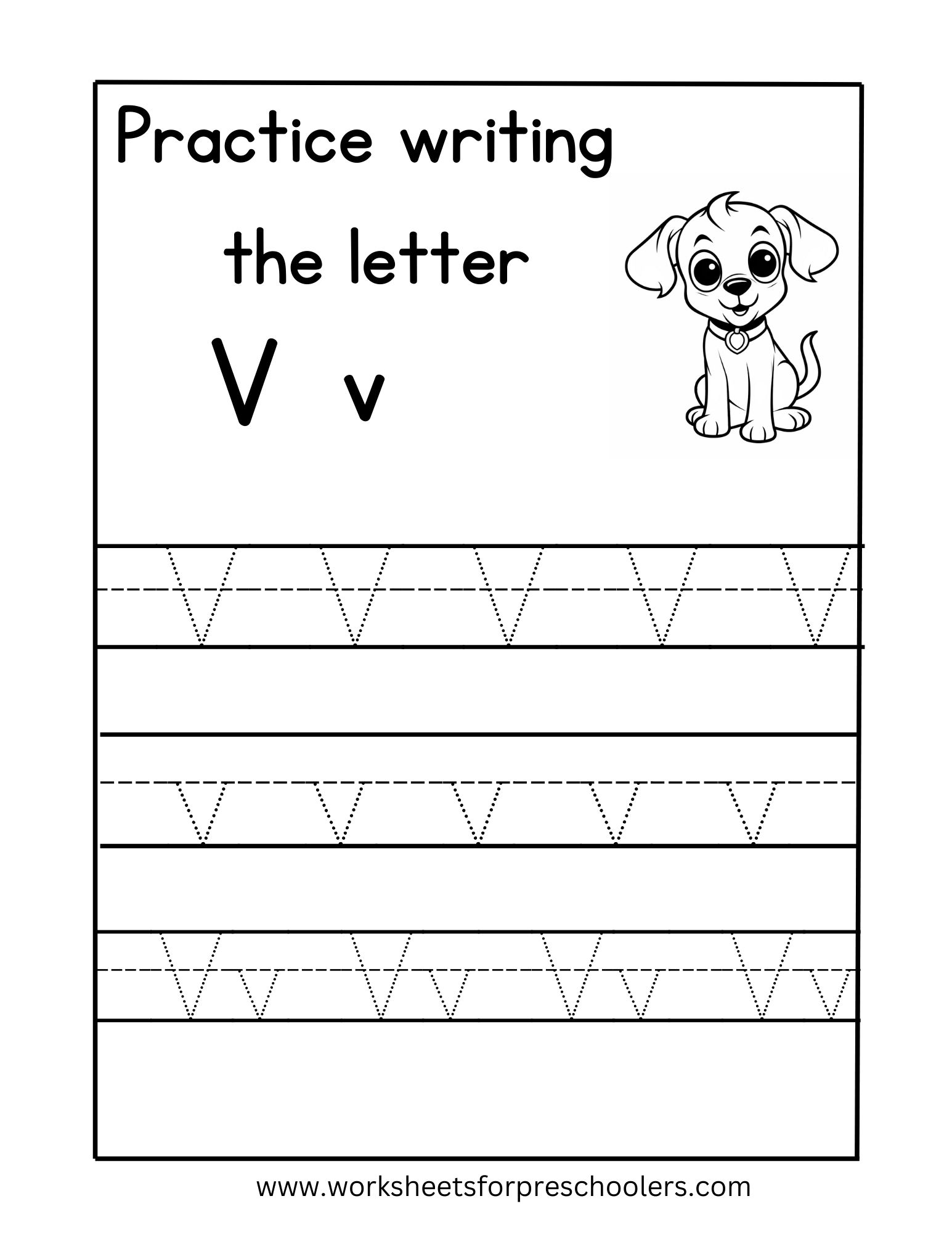 Tracing Uppercase and Lowercase Letter V Worksheet Tracing Uppercase and Lowercase Letter V Worksheet