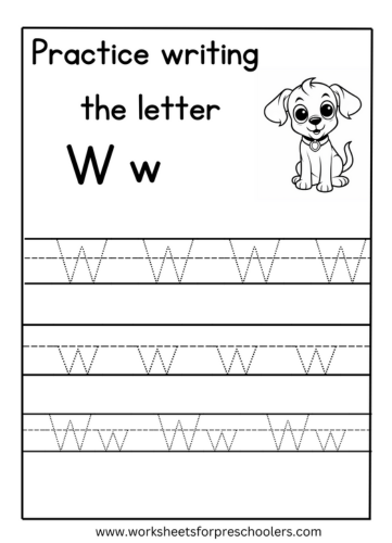 Tracing Uppercase and Lowercase Letter W Worksheet