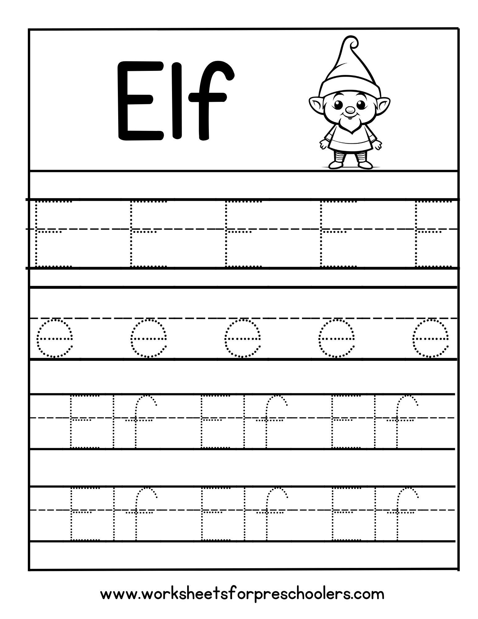 Letter E for Elf Tracing Worksheet Letter E for Elf Tracing Worksheet