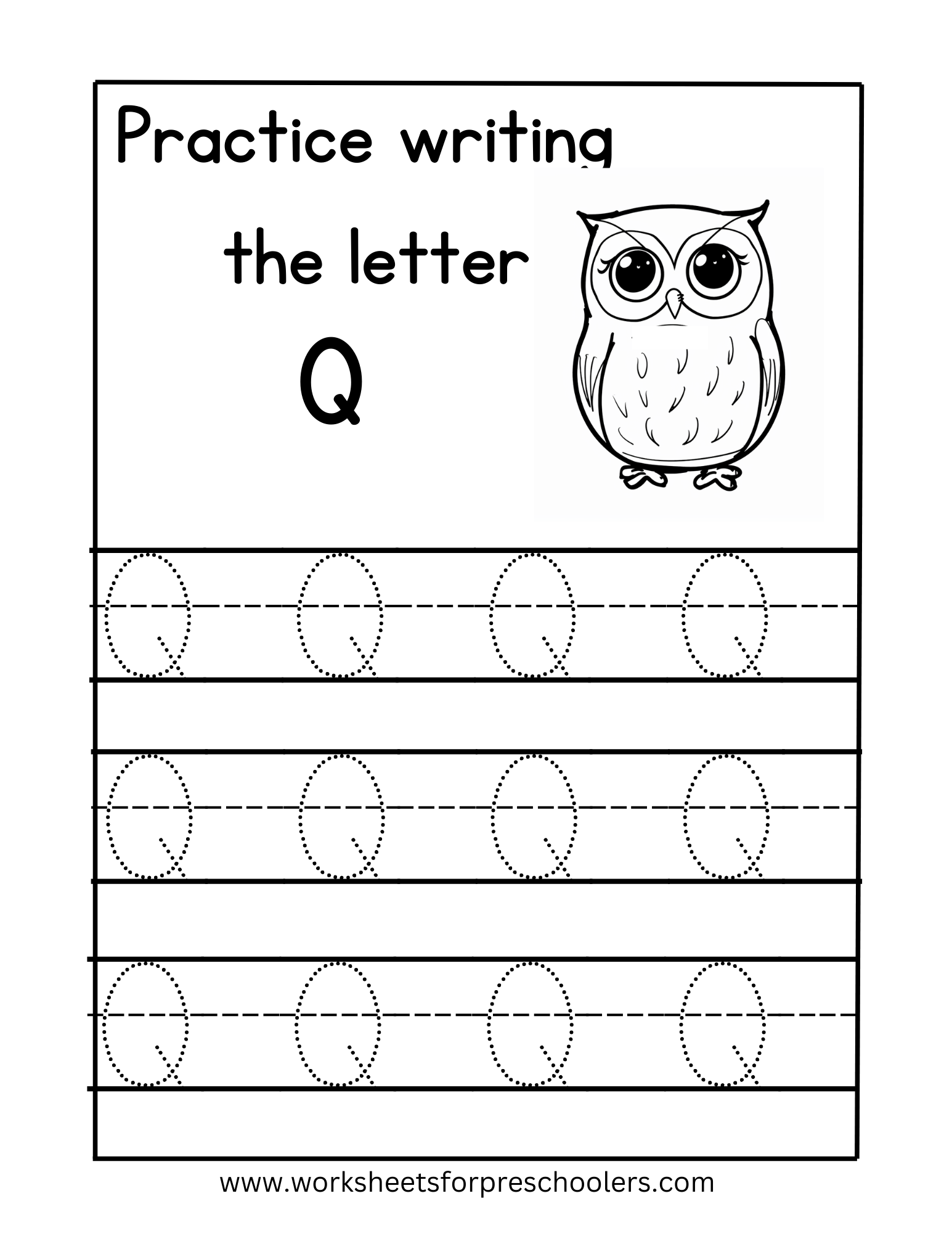 Letter Q Tracing Worksheets for Preschool