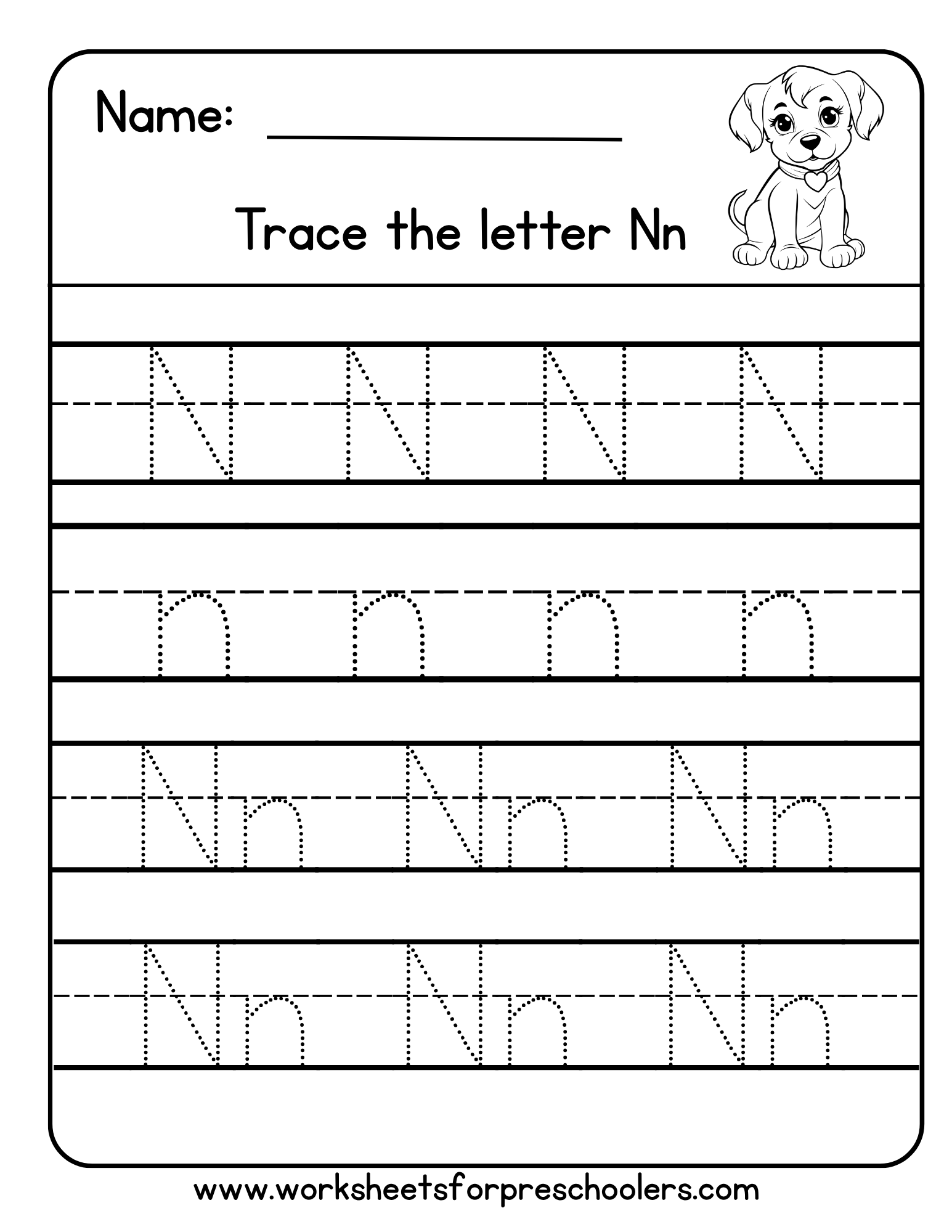 Letter N Tracing Worksheet
