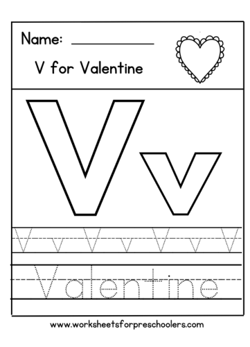 Letter V for ValentineTracing Sheet