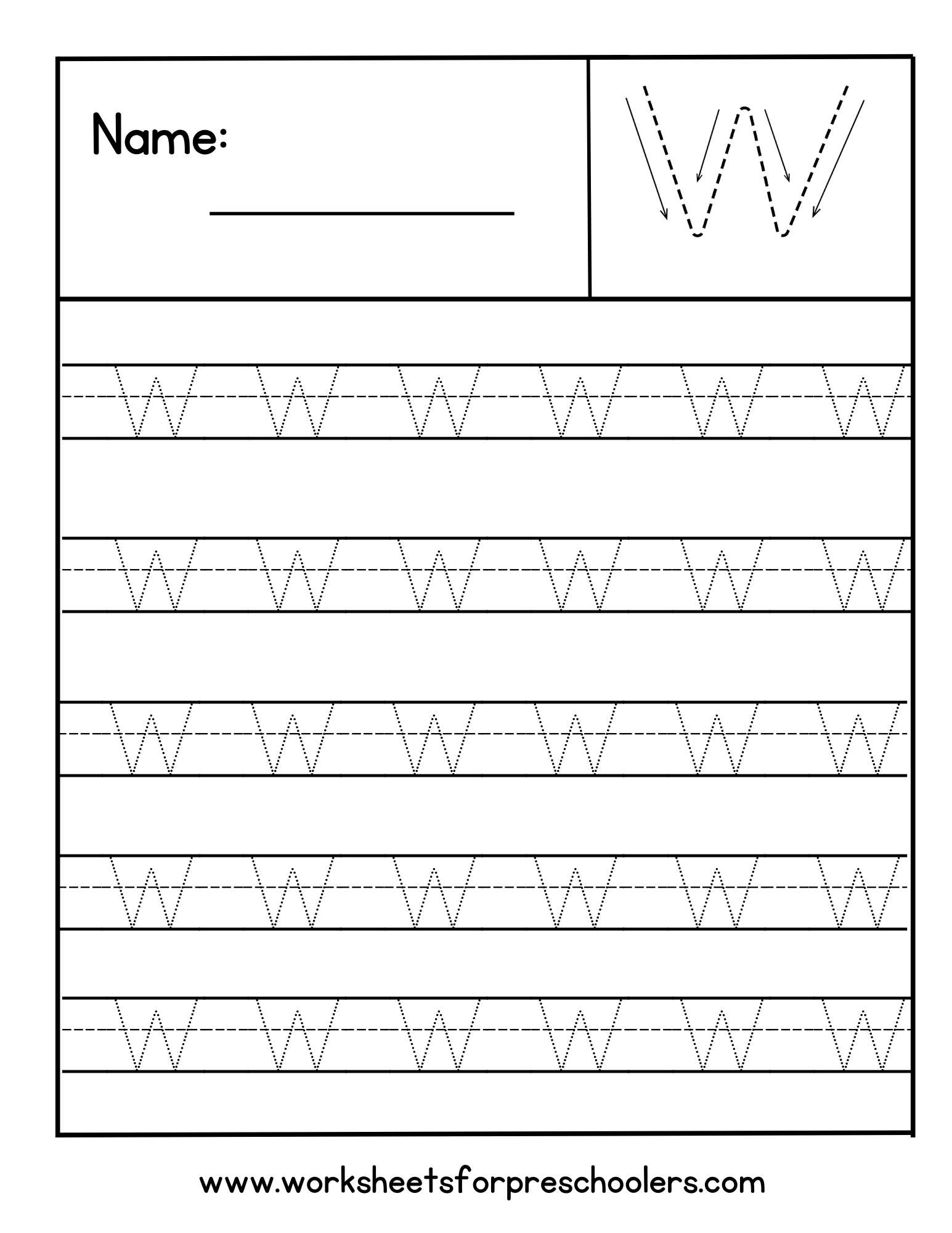 Letter W Tracing Worksheet