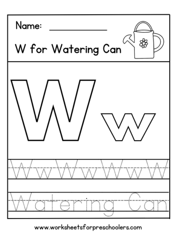 Letter W for Watering Can Worksheet