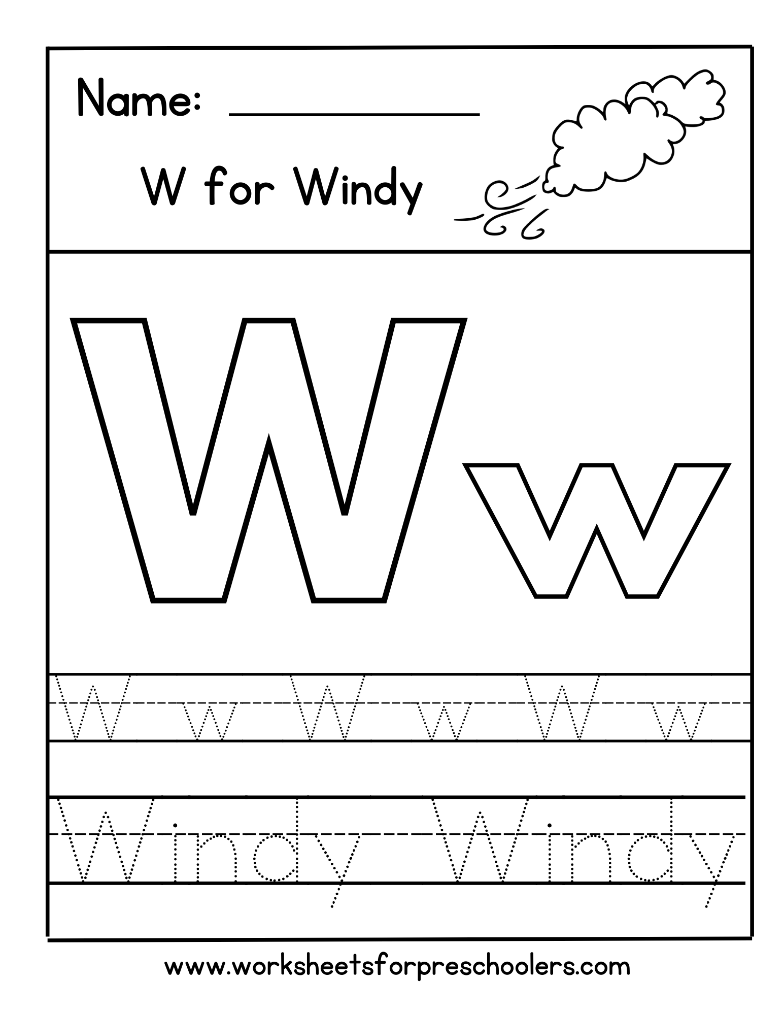 W for Windy Letter Tracing Worksheet W for Windy Letter Tracing Worksheet