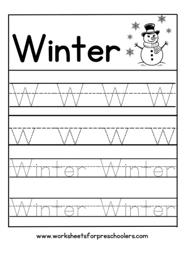 W for Winter Tracing Worksheet