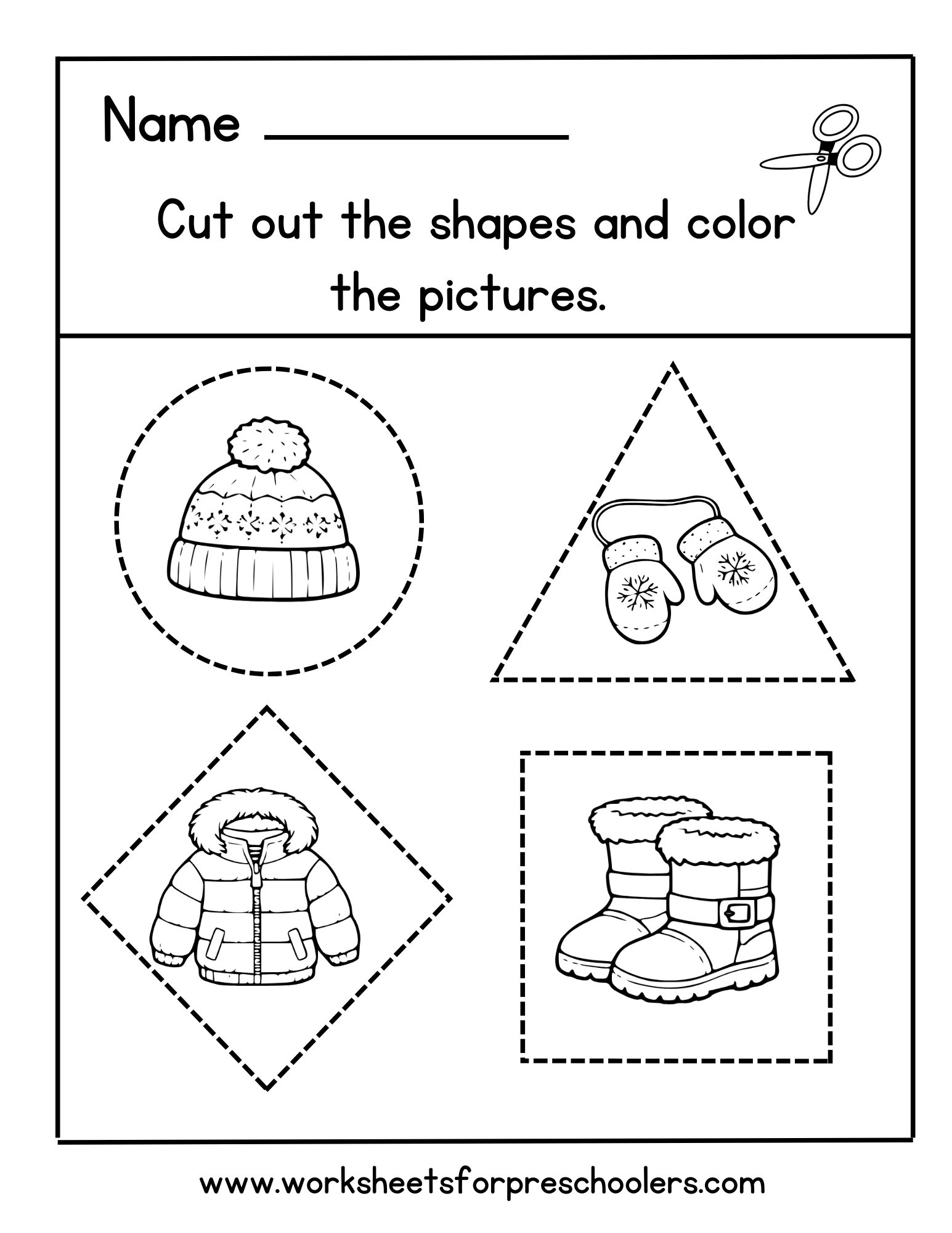 Cut and Color Shapes Worksheet