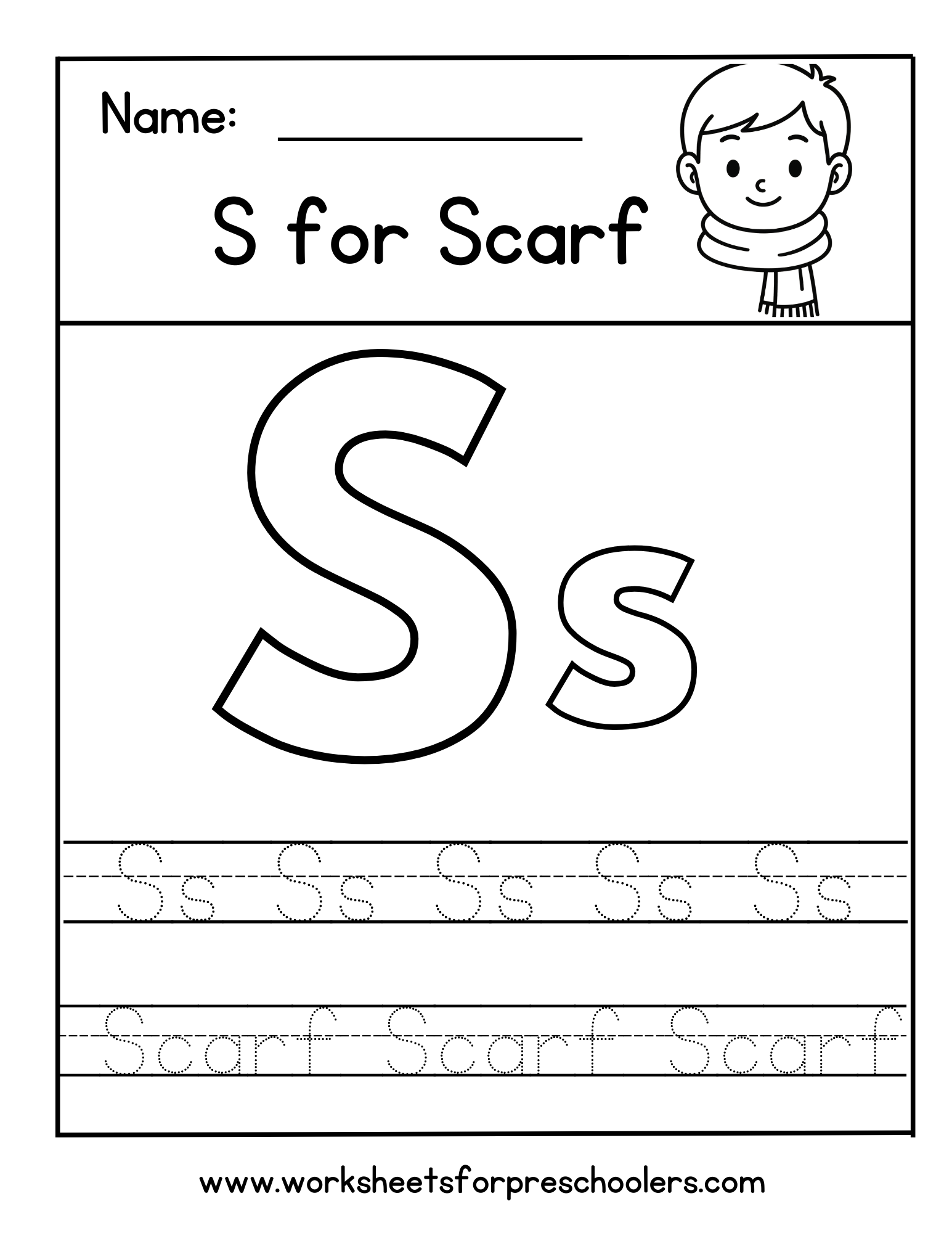 Letter S for Scarf Worksheet