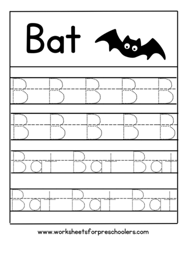B for Bat Letter Tracing Worksheet