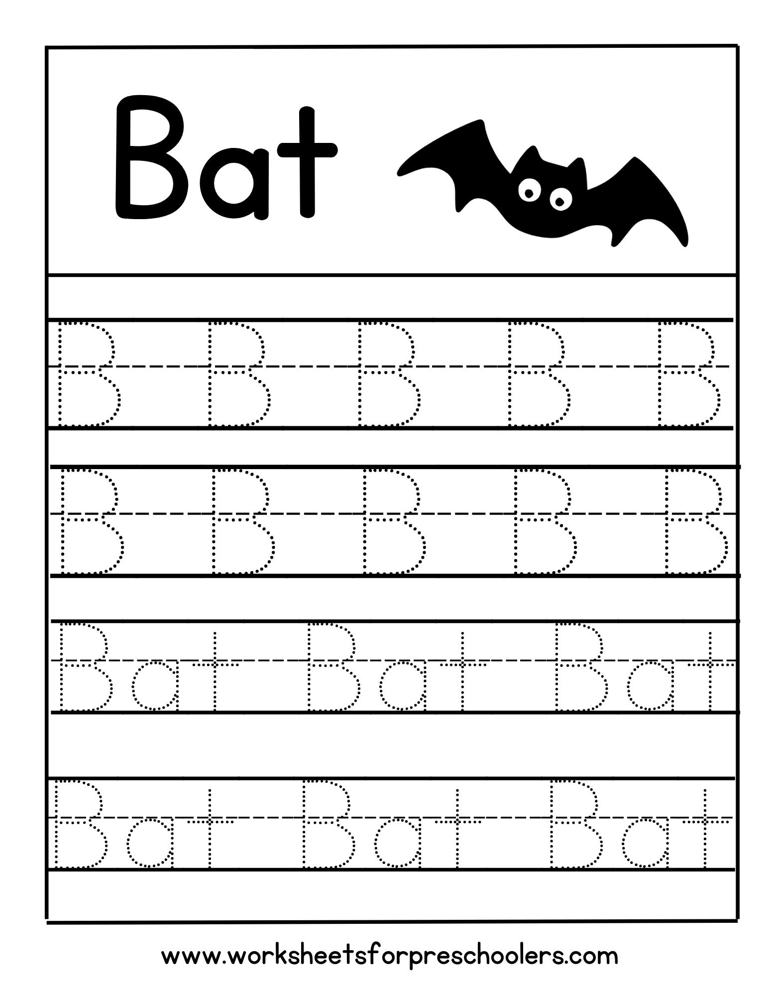 B for Bat Letter Tracing Worksheet 