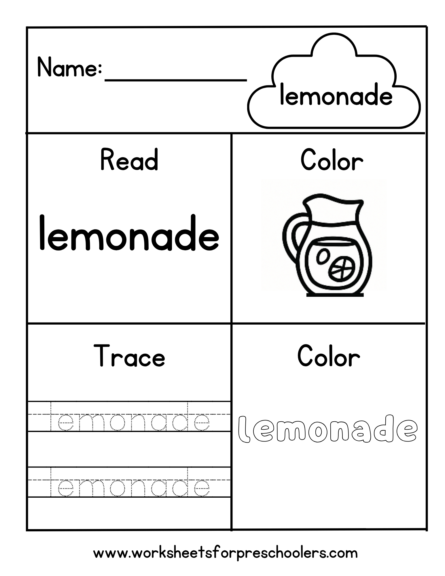 Lemonade-themed literacy worksheet Lemonade-themed literacy worksheet