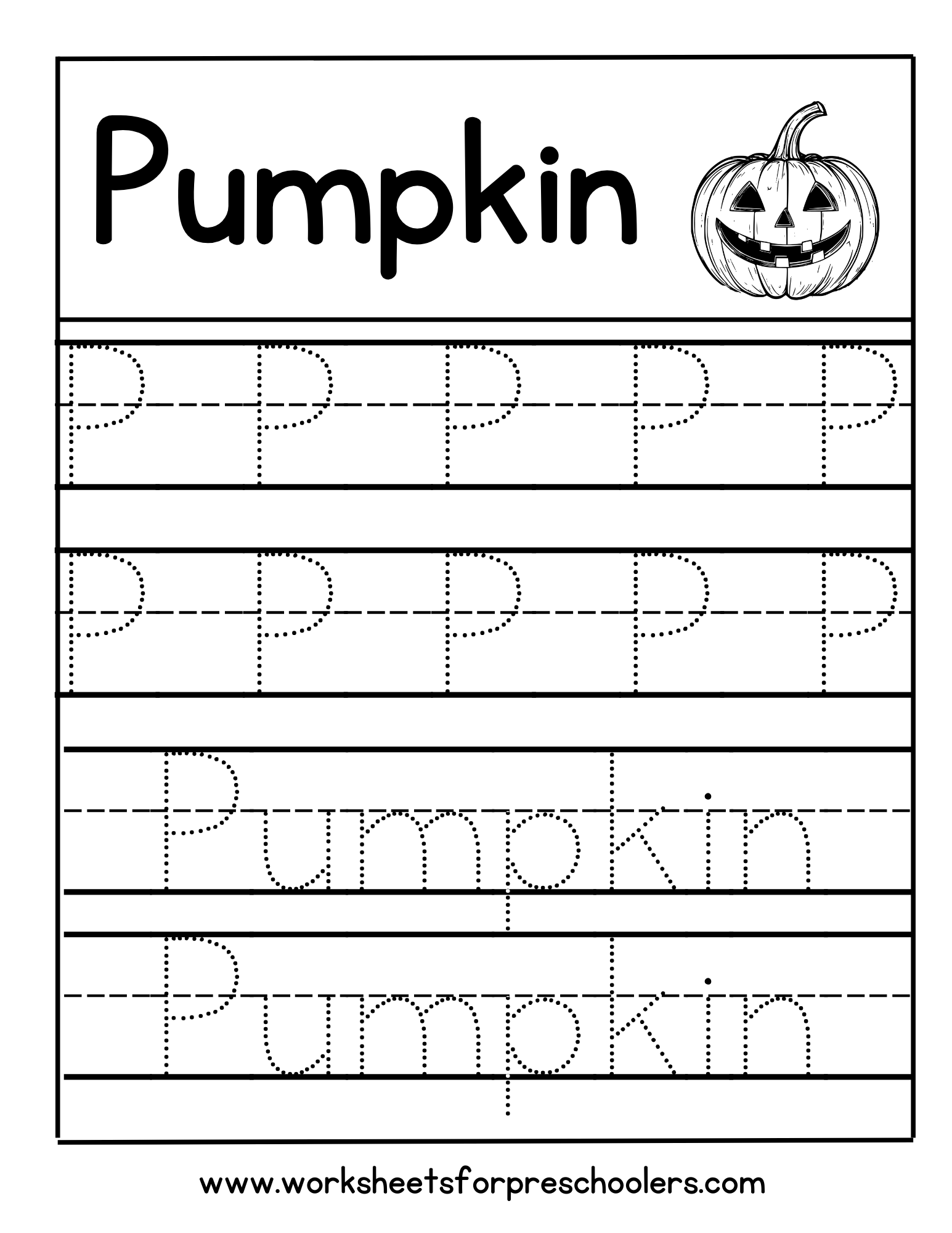 P for Pumpkin Letter Tracing Worksheet