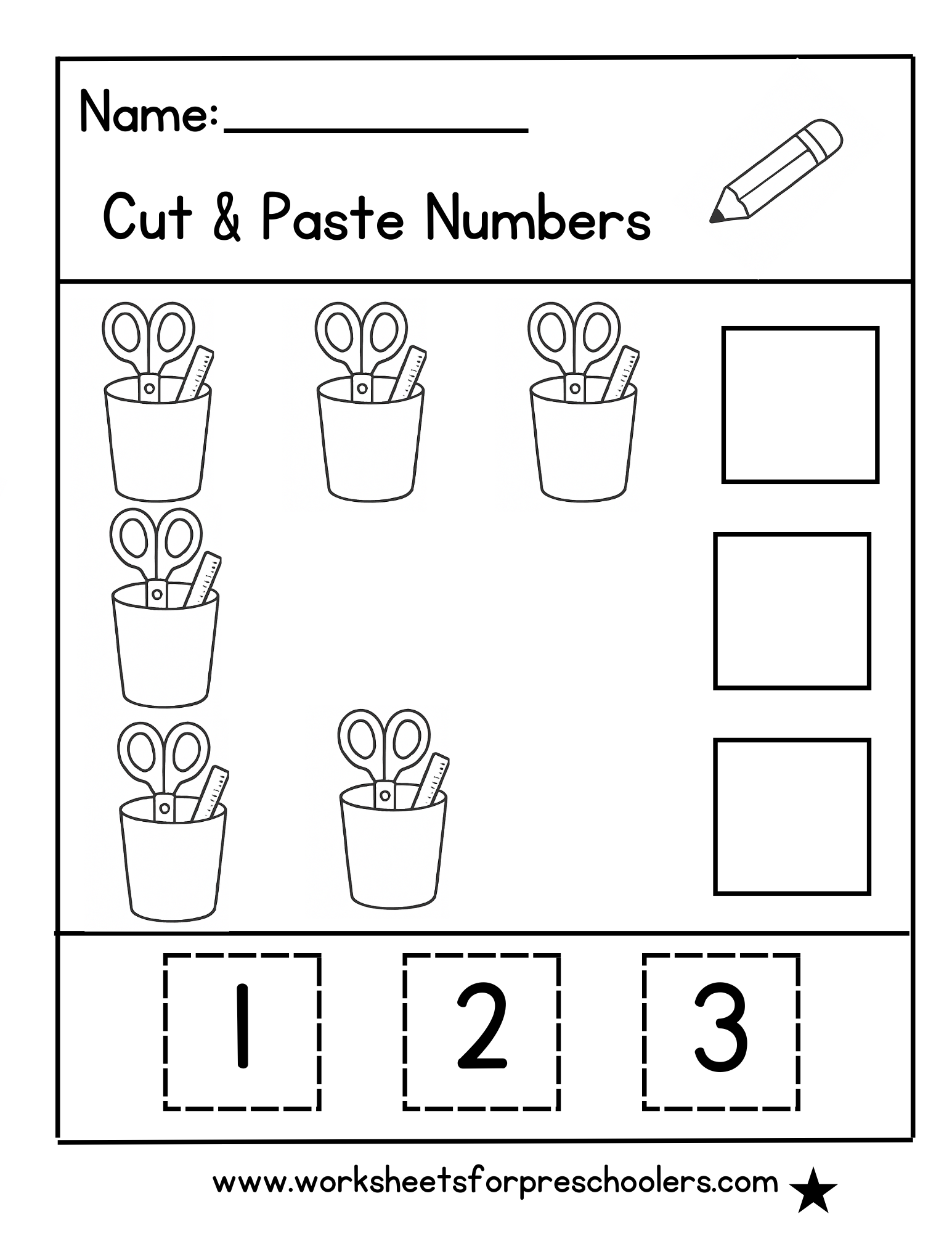 Cut and Paste Numbers 1–3 Worksheet Cut and Paste Numbers 1–3 Worksheet