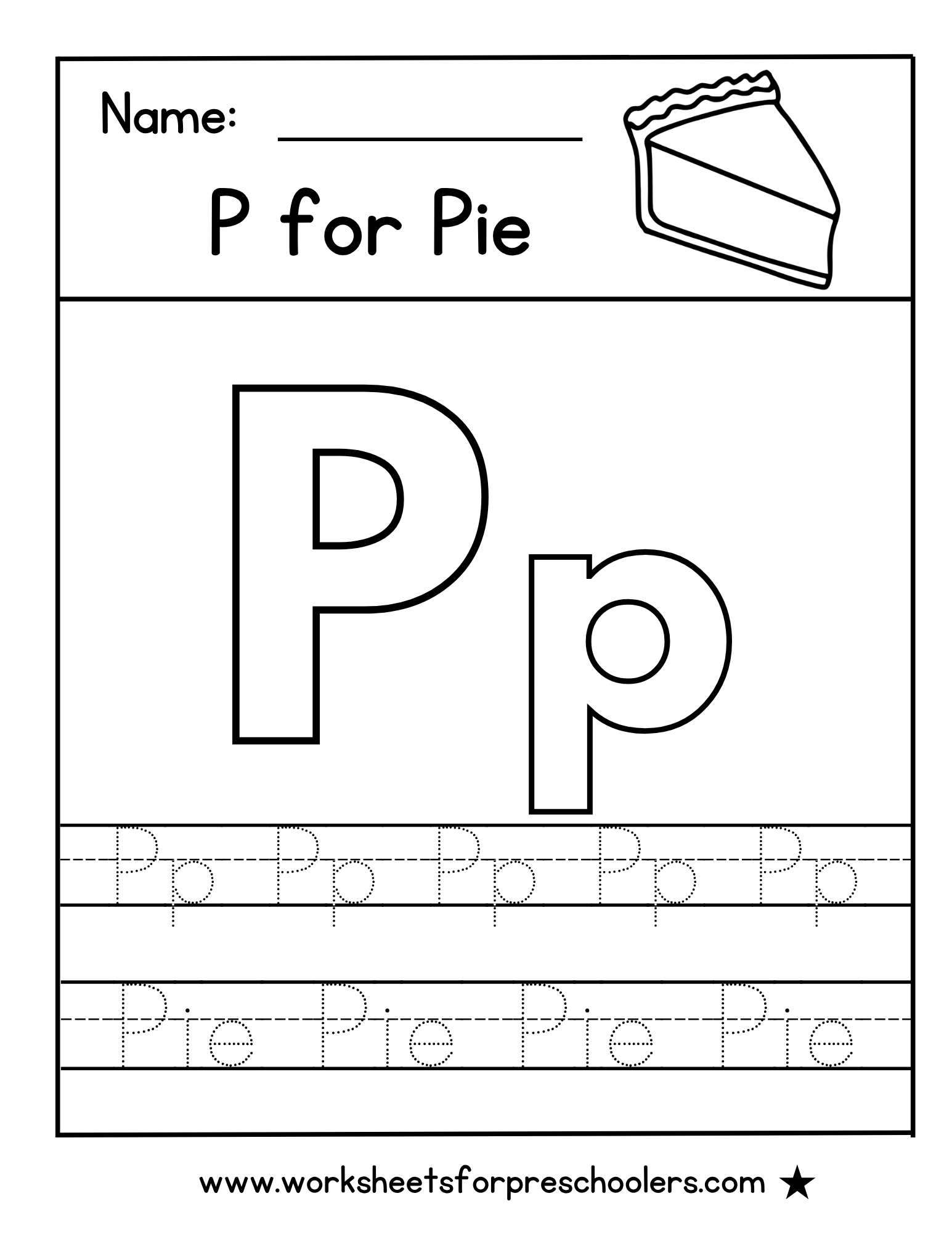 P is for Pie Tracing Page