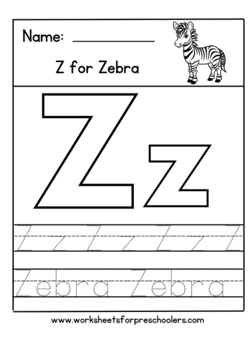 Z for Zebra Letter Tracing Worksheet