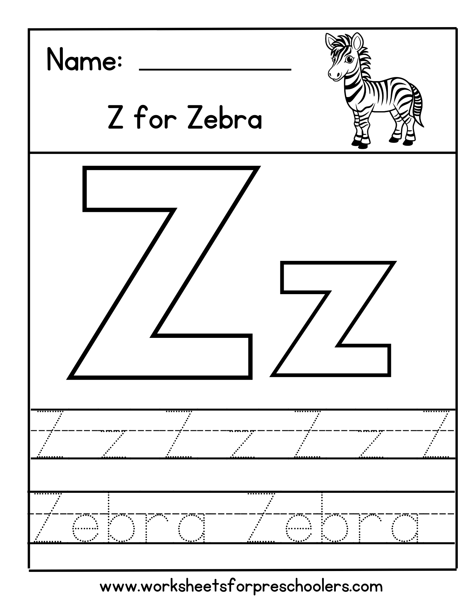 Z for Zebra Letter Tracing Worksheet  Z for Zebra Letter Tracing Worksheet