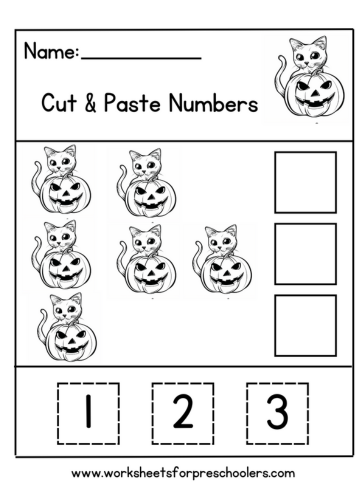 Halloween Cut and Paste Pumpkin Cat Worksheet