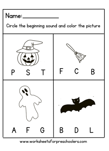 Halloween Theme Beginning Sound Worksheet