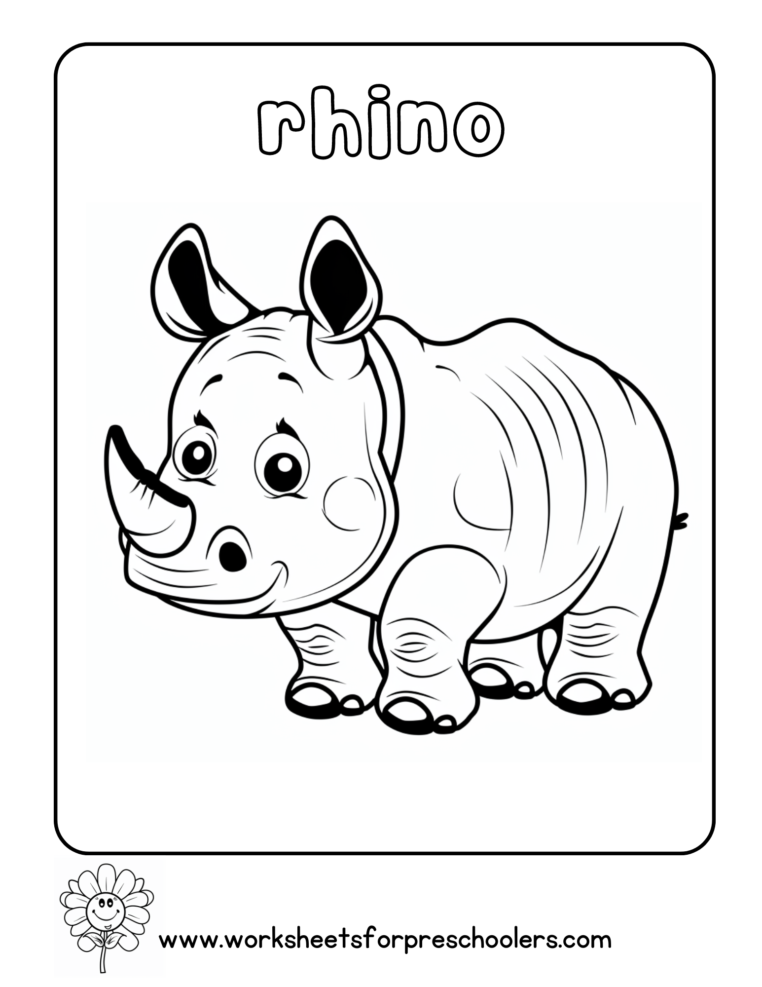 Rhino Coloring Page Preschool