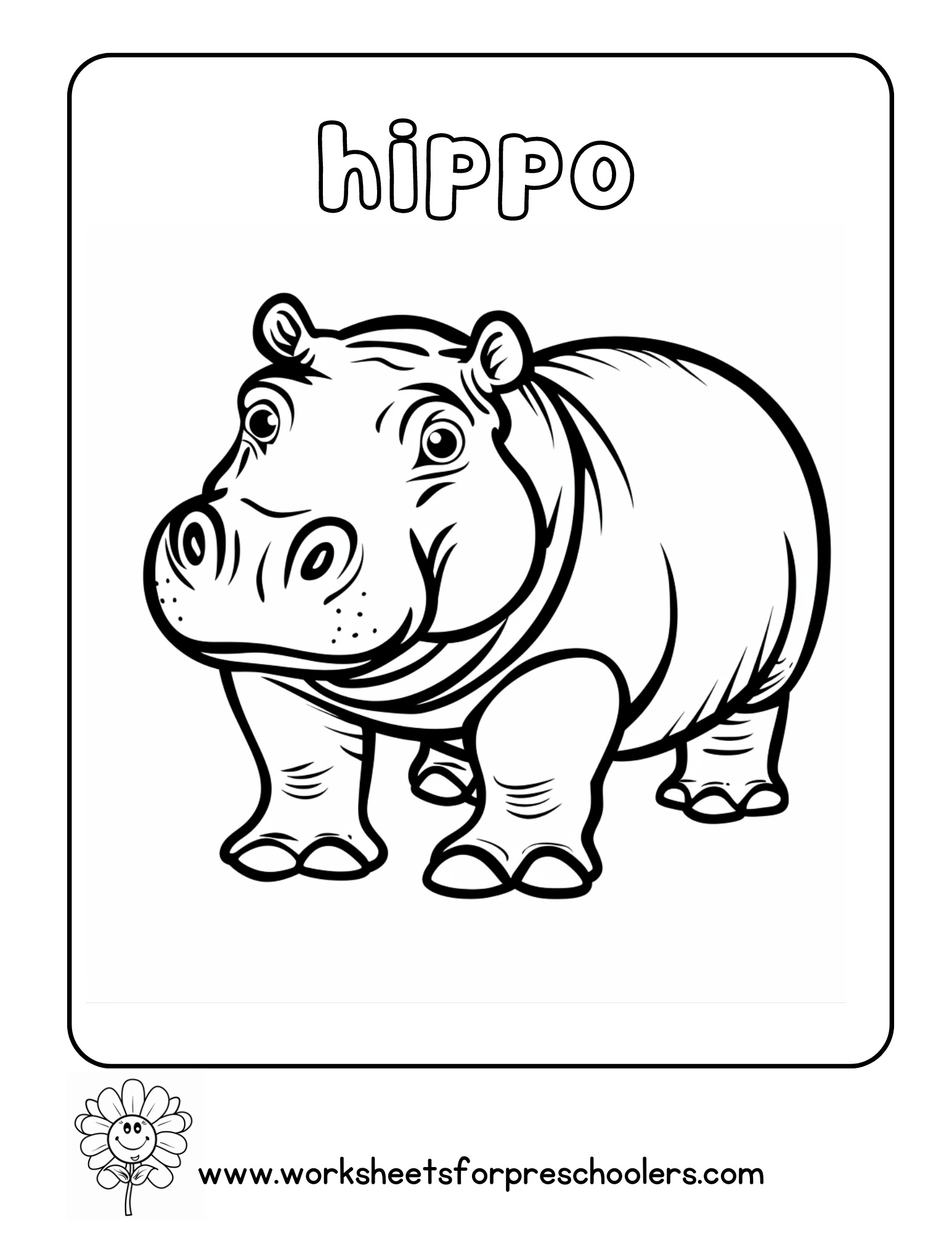 Hippo Coloring Page Preschool