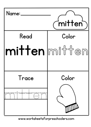 Sight Wors Mitten Worksheet