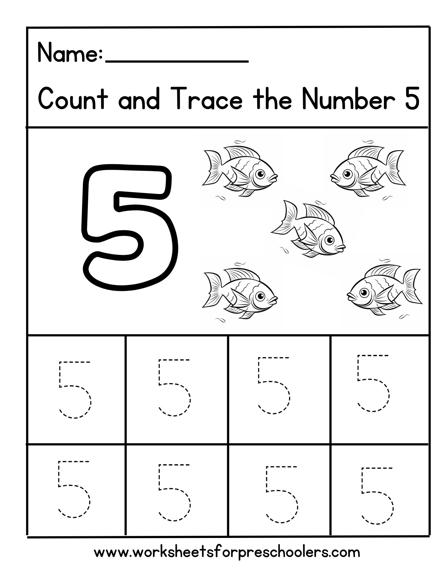 Trace Number 5 Fish Worksheet Trace Number 5 Fish Worksheet